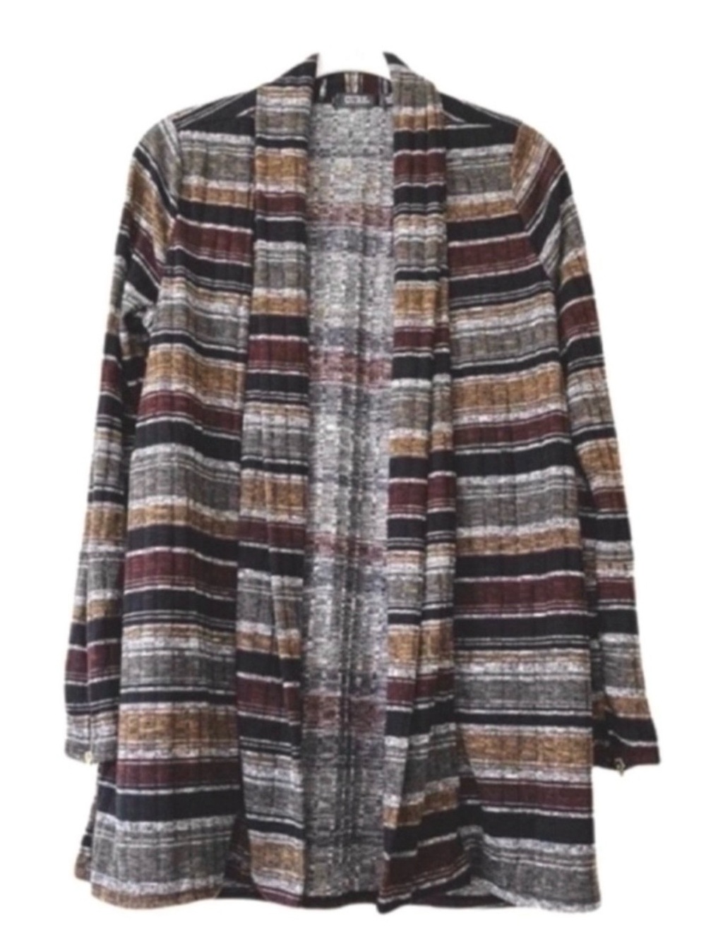 NEW Cure Long Line Cardigan Sweater Jacket Zipper Sleeves Black Multi Size S